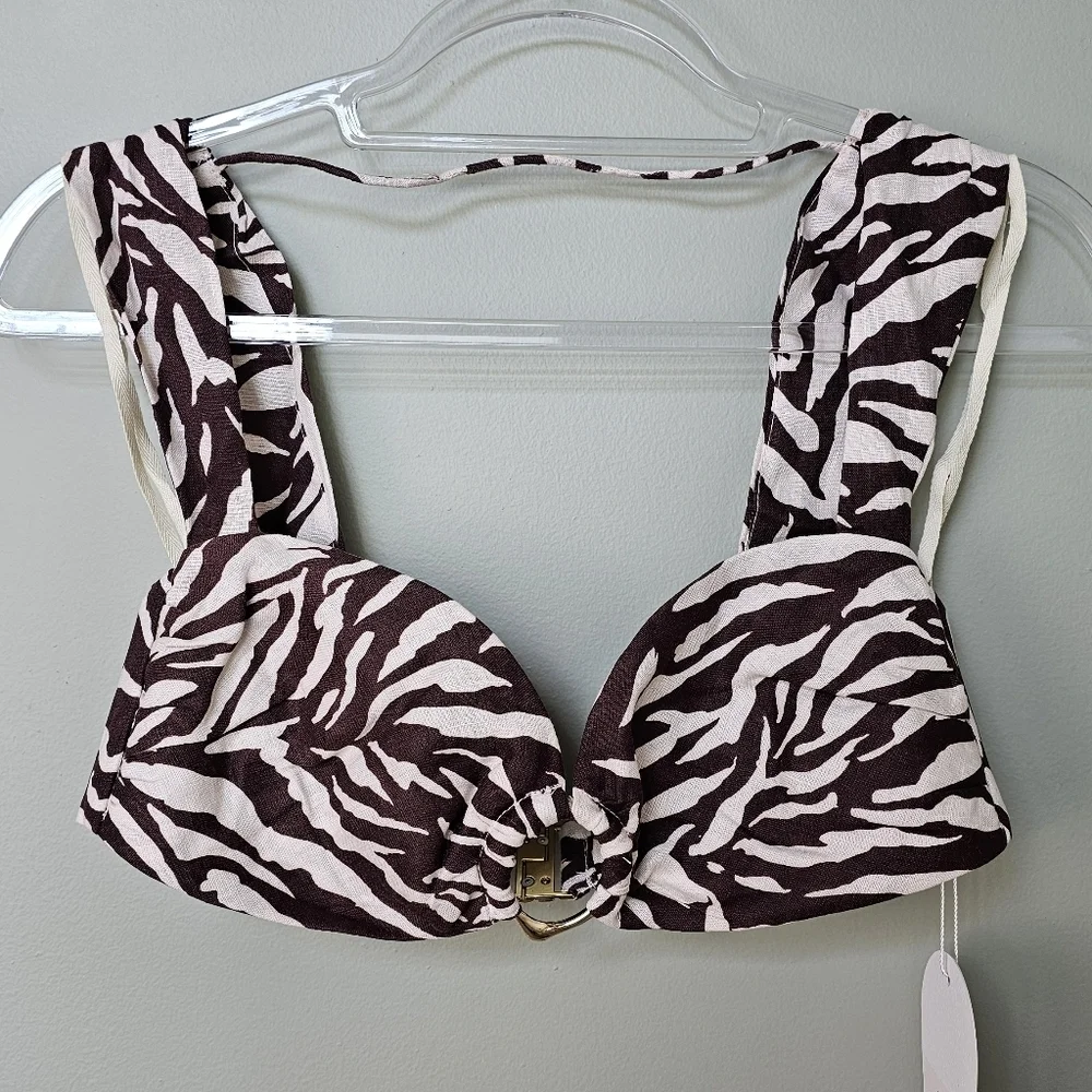RUMER Cyrus Crop Top Zebra Print Linen Bustier Bra Top Size M NWT - Picture 2 of 9